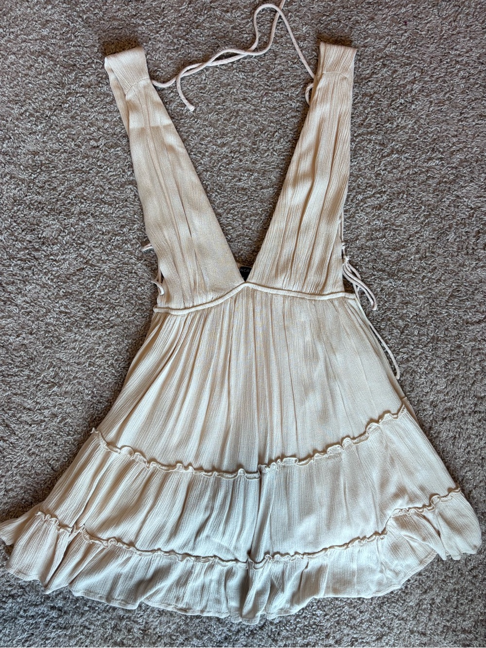 Cream Deep V-Tiered Ruffle Mini Dress